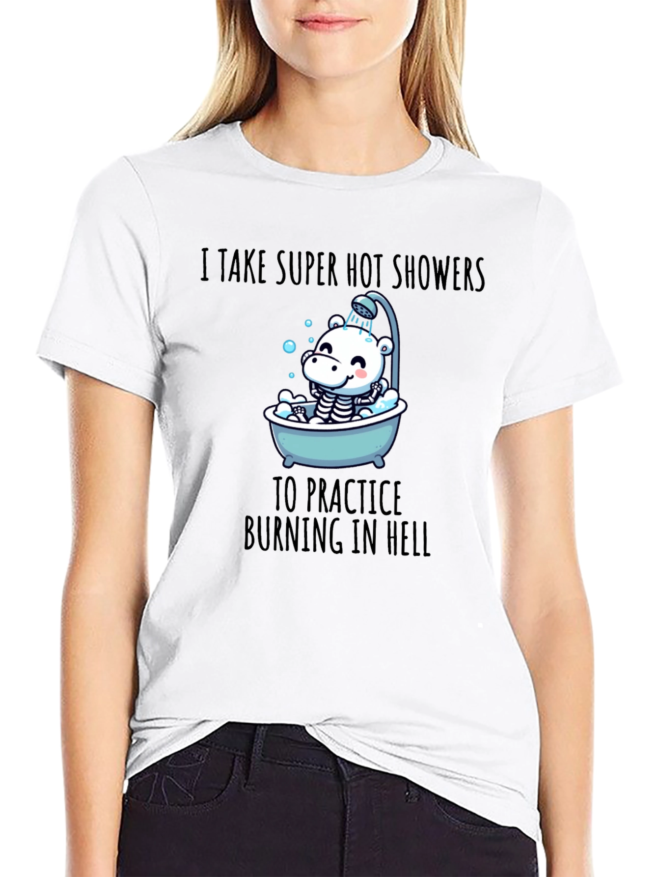Black Funny 'Burning in Hell' Shower T-Shirt view 9