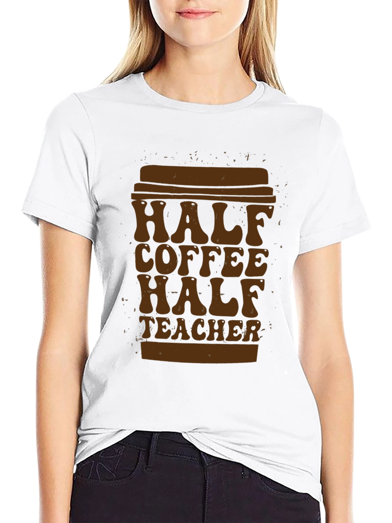 Black Half Coffee Half Teacher T-Shirt - Unique Graphic Tee view 9