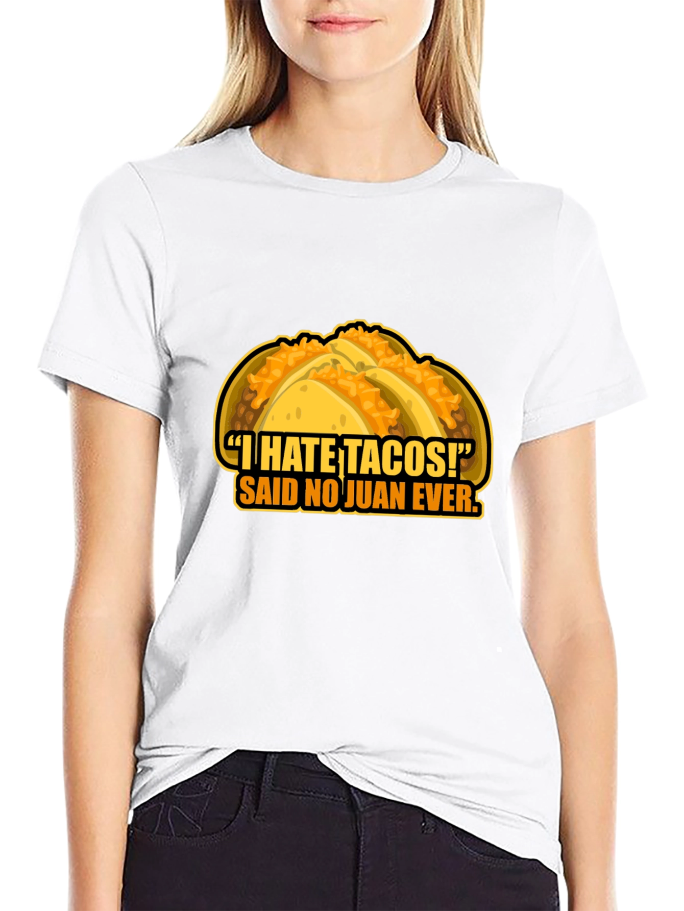 Black Funny 'I Hate Tacos!' Graphic Print T-Shirt view 9