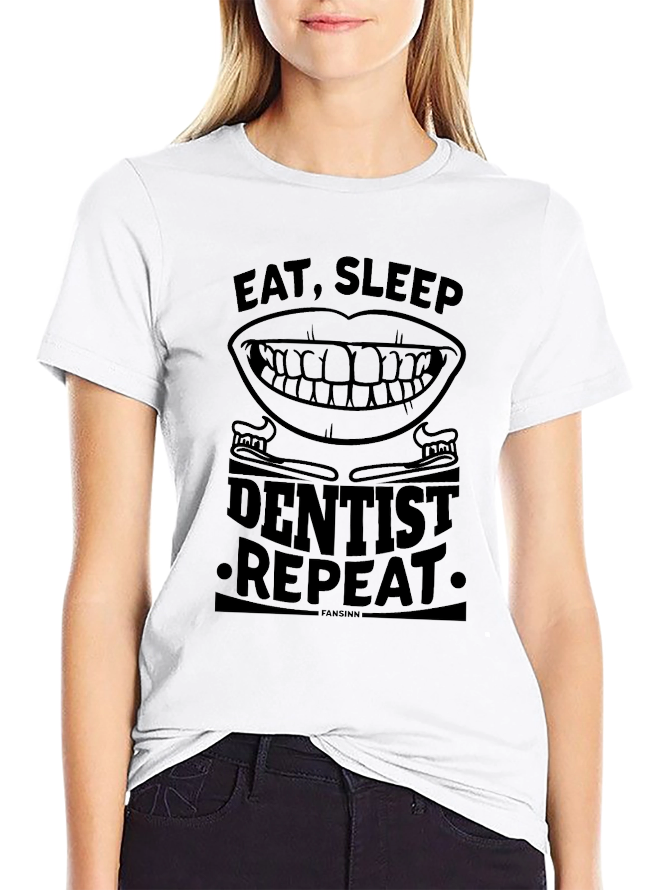 Black Eat Sleep Dentist Repeat Black T-Shirt view 9