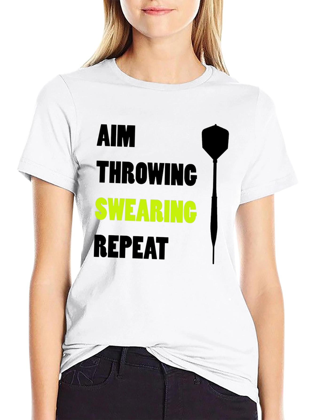 Black Aim Throwing Swearing Repeat T-Shirt - Dart Player Tee view 9