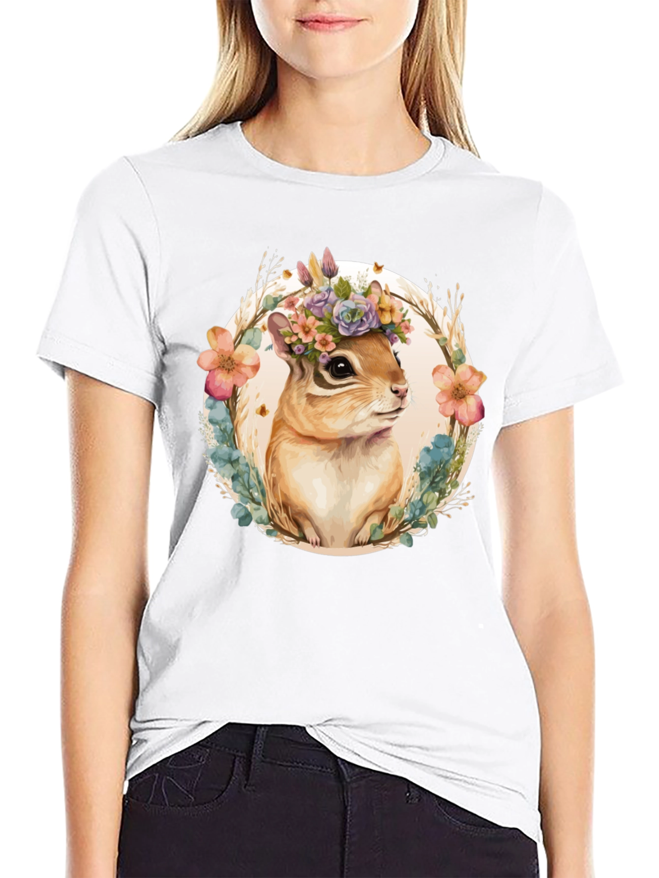 Black Floral Chipmunk Graphic Tee view 9