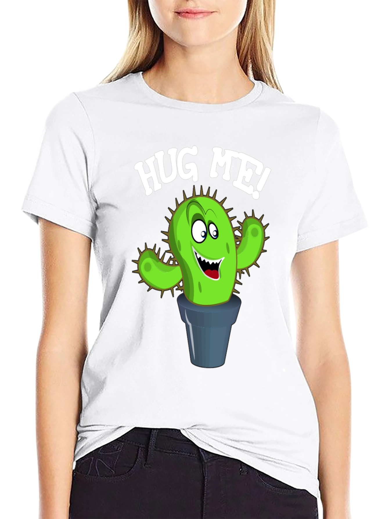 Black Hug Me Cactus Graphic Tee - Black view 9
