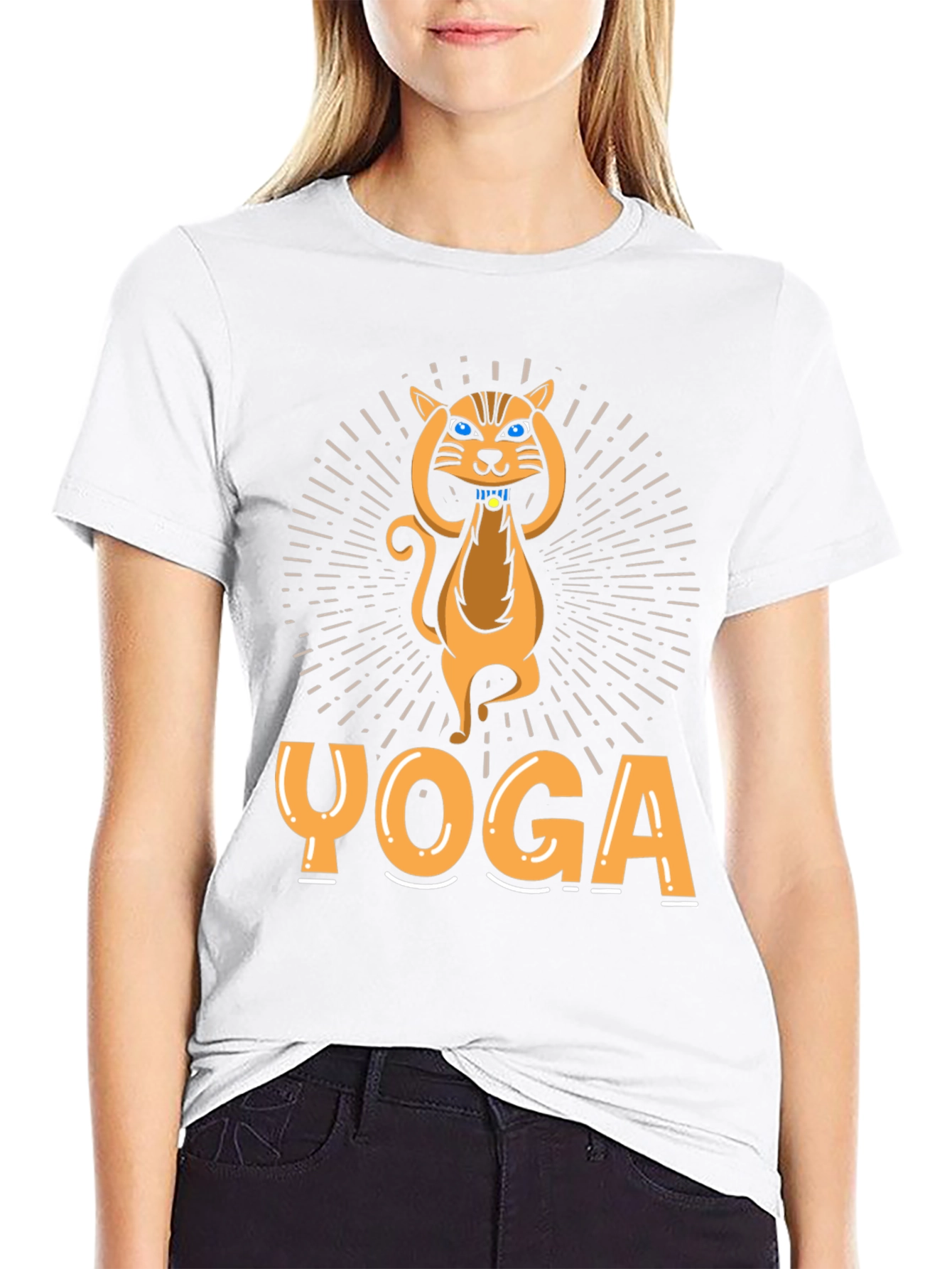 Black Yoga Cat Graphic T-Shirt - Unisex view 9