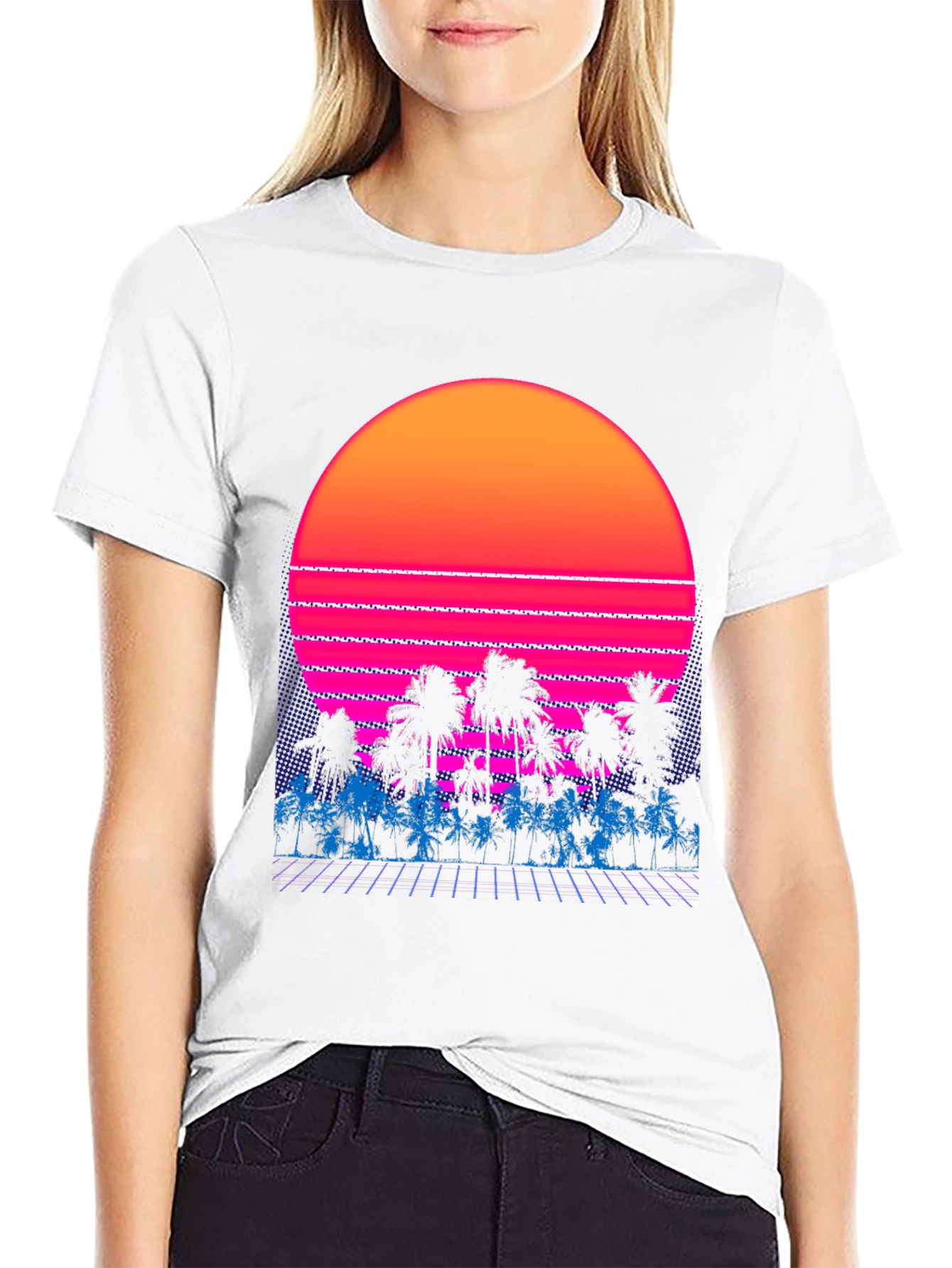 Black Retro Sunset Palm Tree Graphic Tee view 9