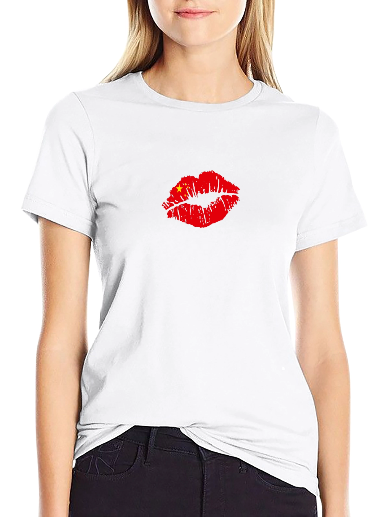 Black Graphic Tee: Kiss of China Flag view 9