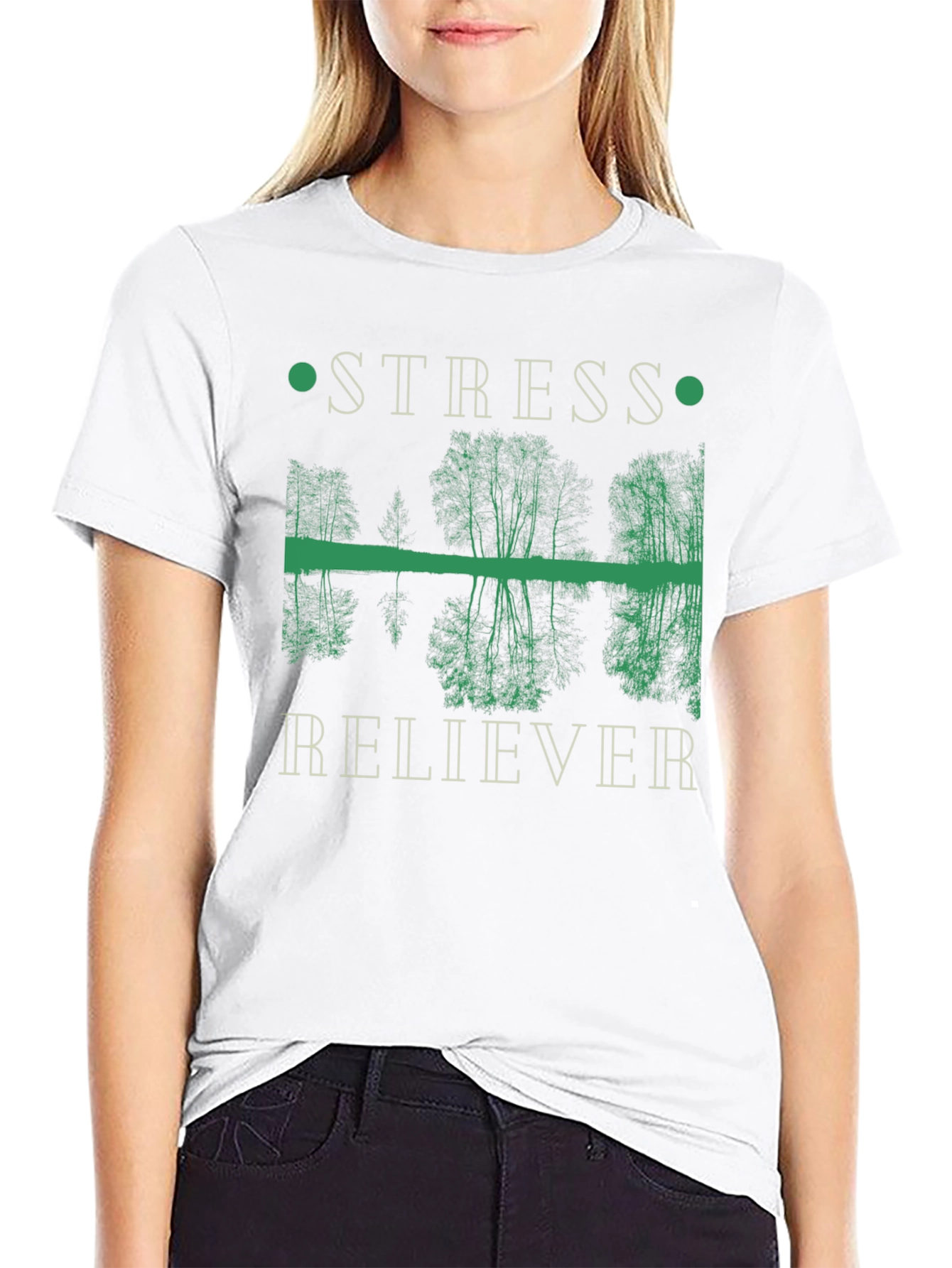 Black Stress Reliever T-Shirt: Nature Reflection Graphic view 9