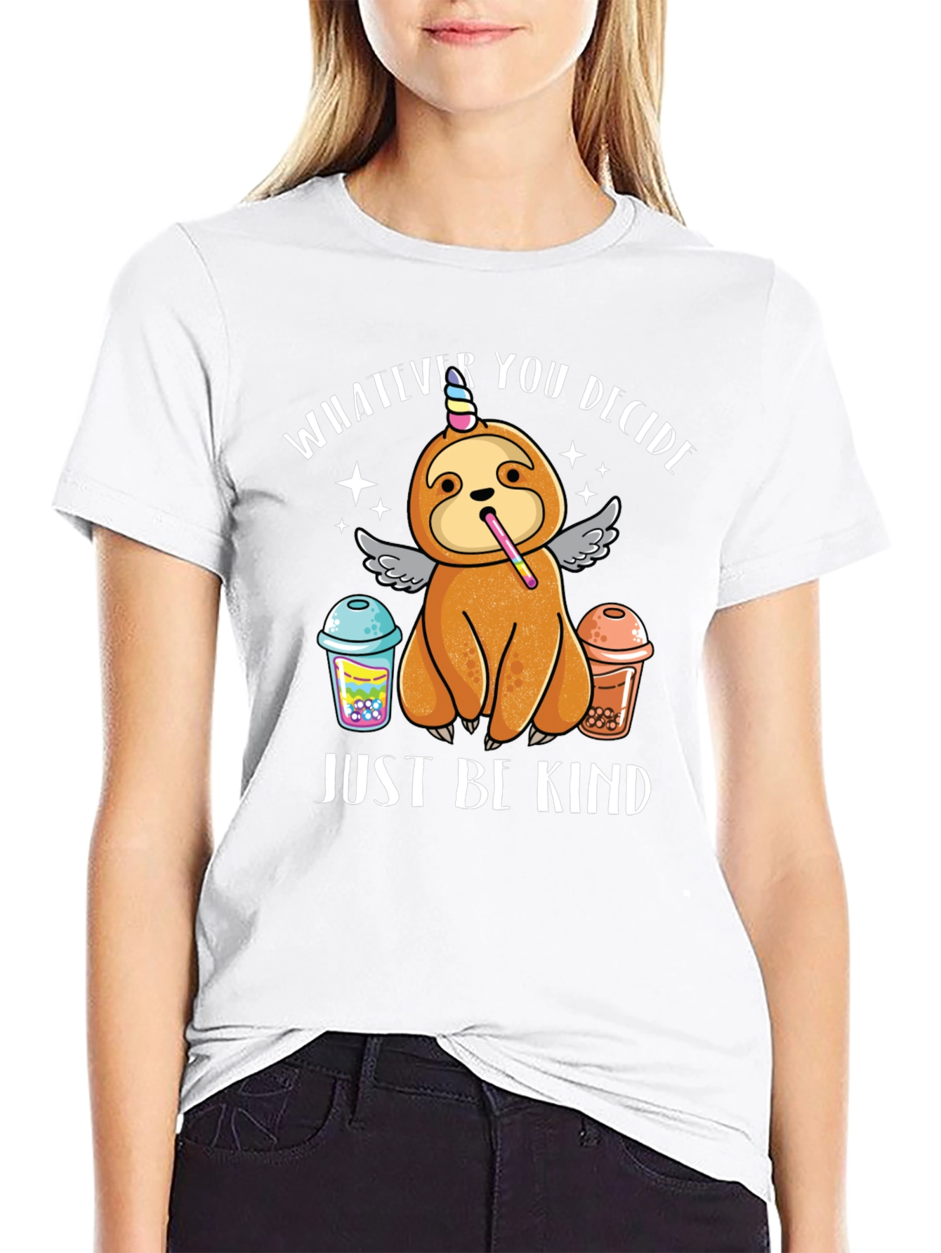 Black Sloth Unicorn Bubble Tea T-Shirt - Just Be Kind view 9