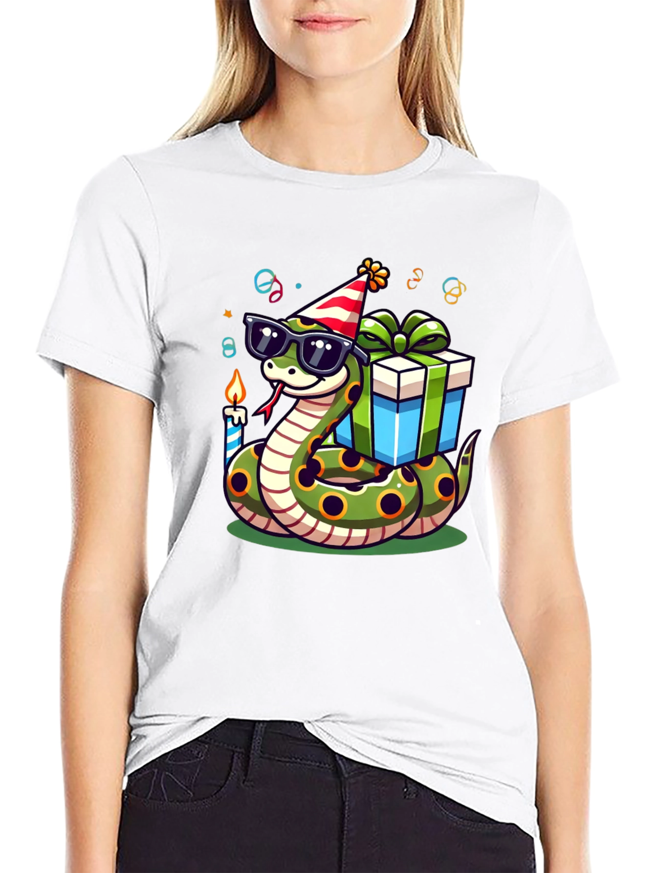 Black Birthday Snake T-Shirt: Party Reptile in Shades view 9