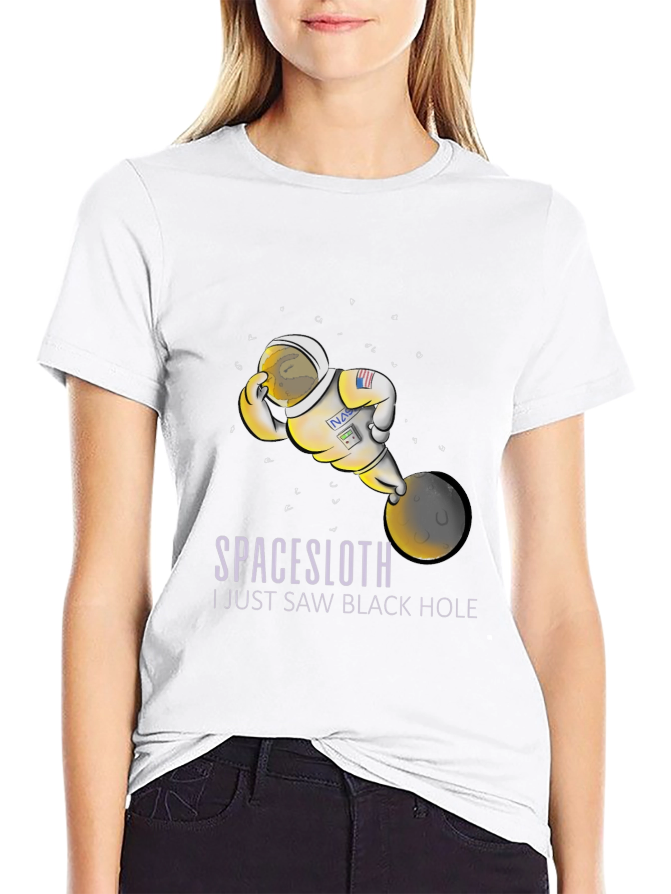 Black Space Sloth Astronaut T-Shirt - I Saw A Black Hole Funny Tee view 9