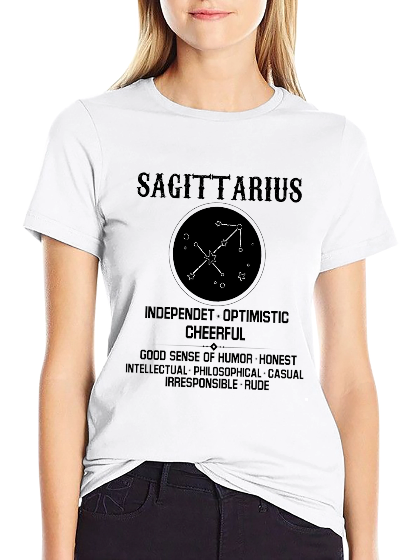 Black Sagittarius Zodiac Sign Black Graphic T-Shirt view 9