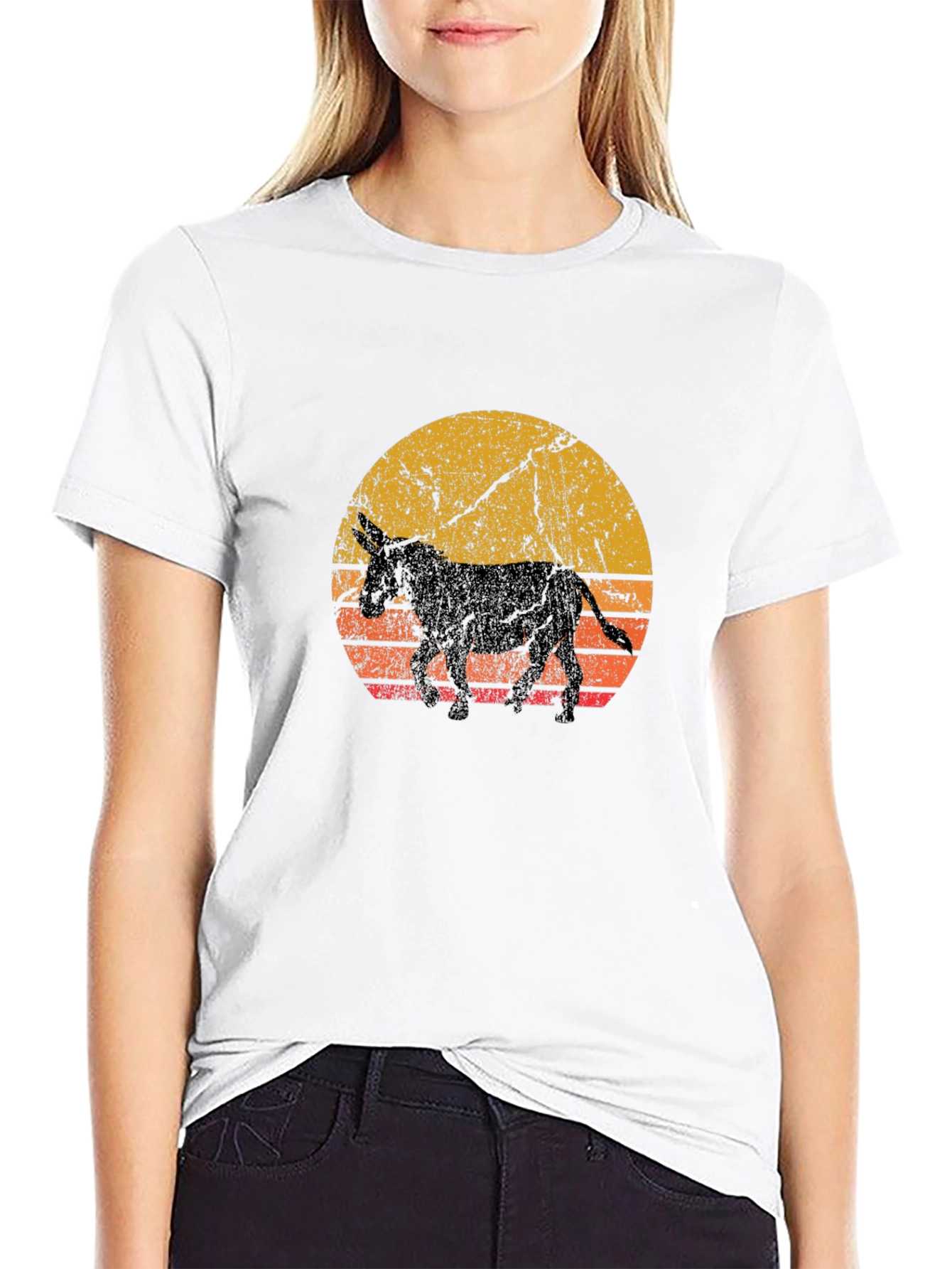 Black Retro Donkey Sunset Graphic Tee view 9