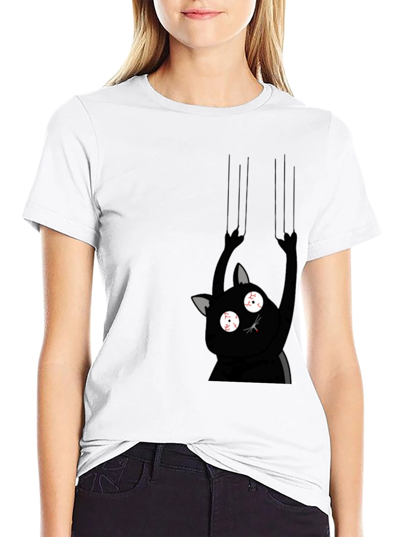 Black Crazy Cat Scratch Black T-Shirt view 9