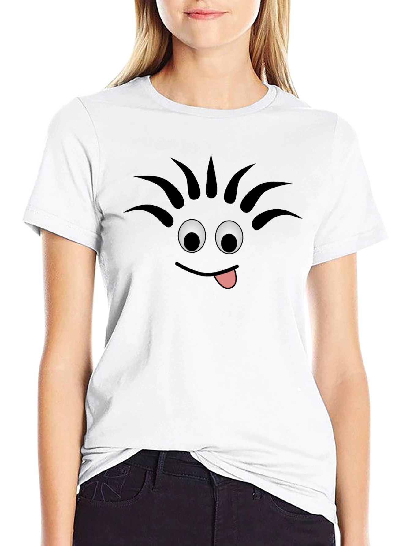 Black Funny Face Tongue Out Black Cotton T-Shirt view 9