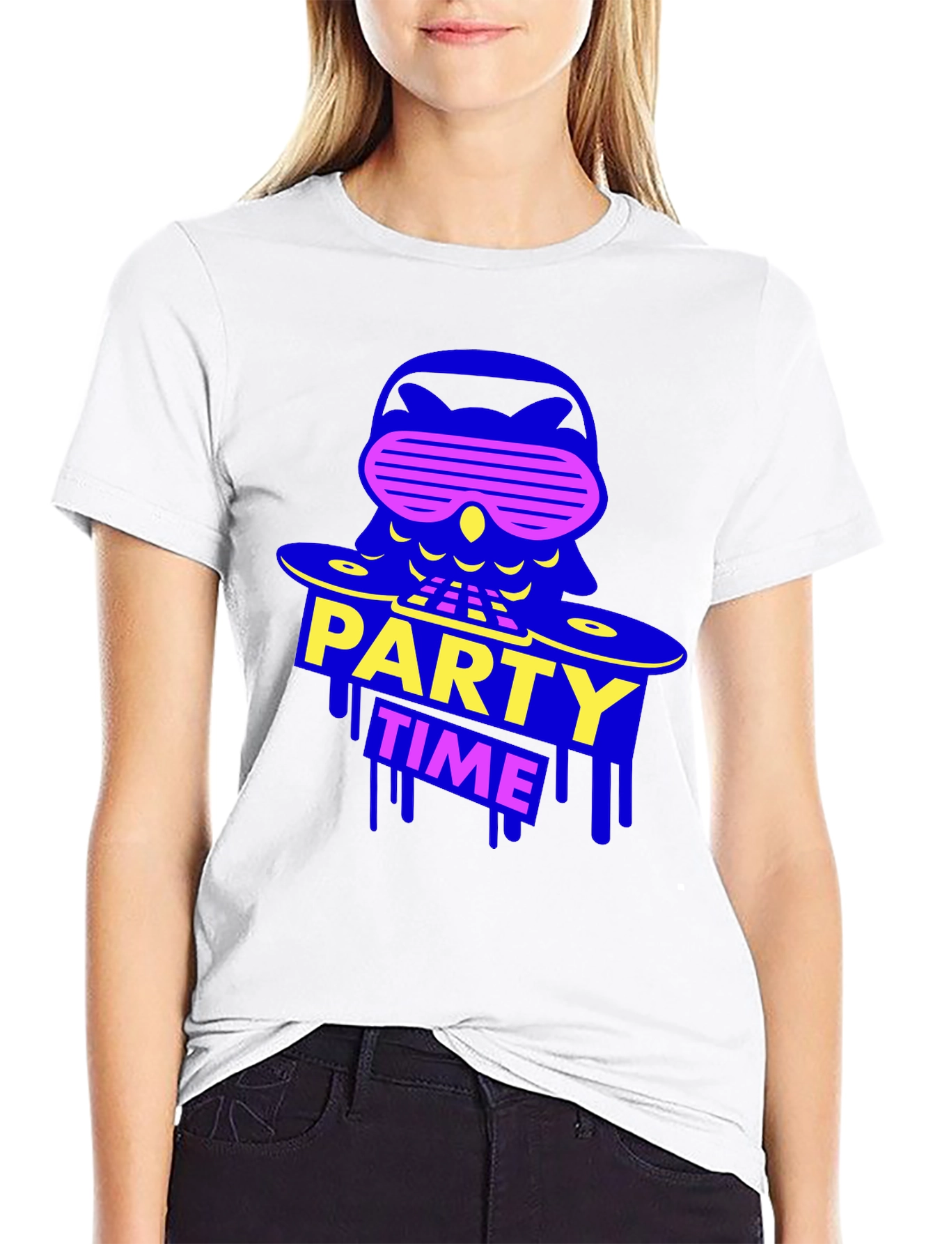 Black Party Time Owl Graphic Tee - Black Crew Neck view 9