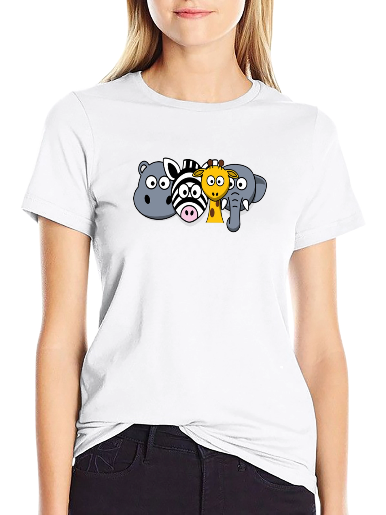Black Cartoon Animal Crew Neck T-Shirt view 9