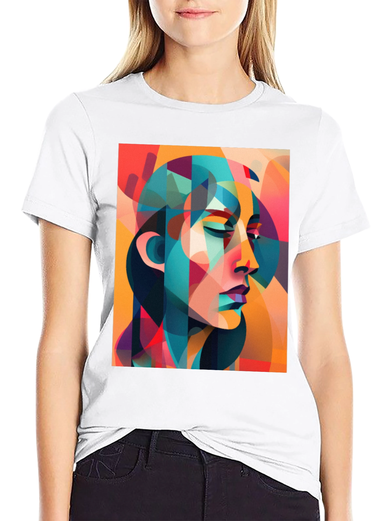 Black Abstract Woman Graphic Tee - Bold Artistic Design view 9