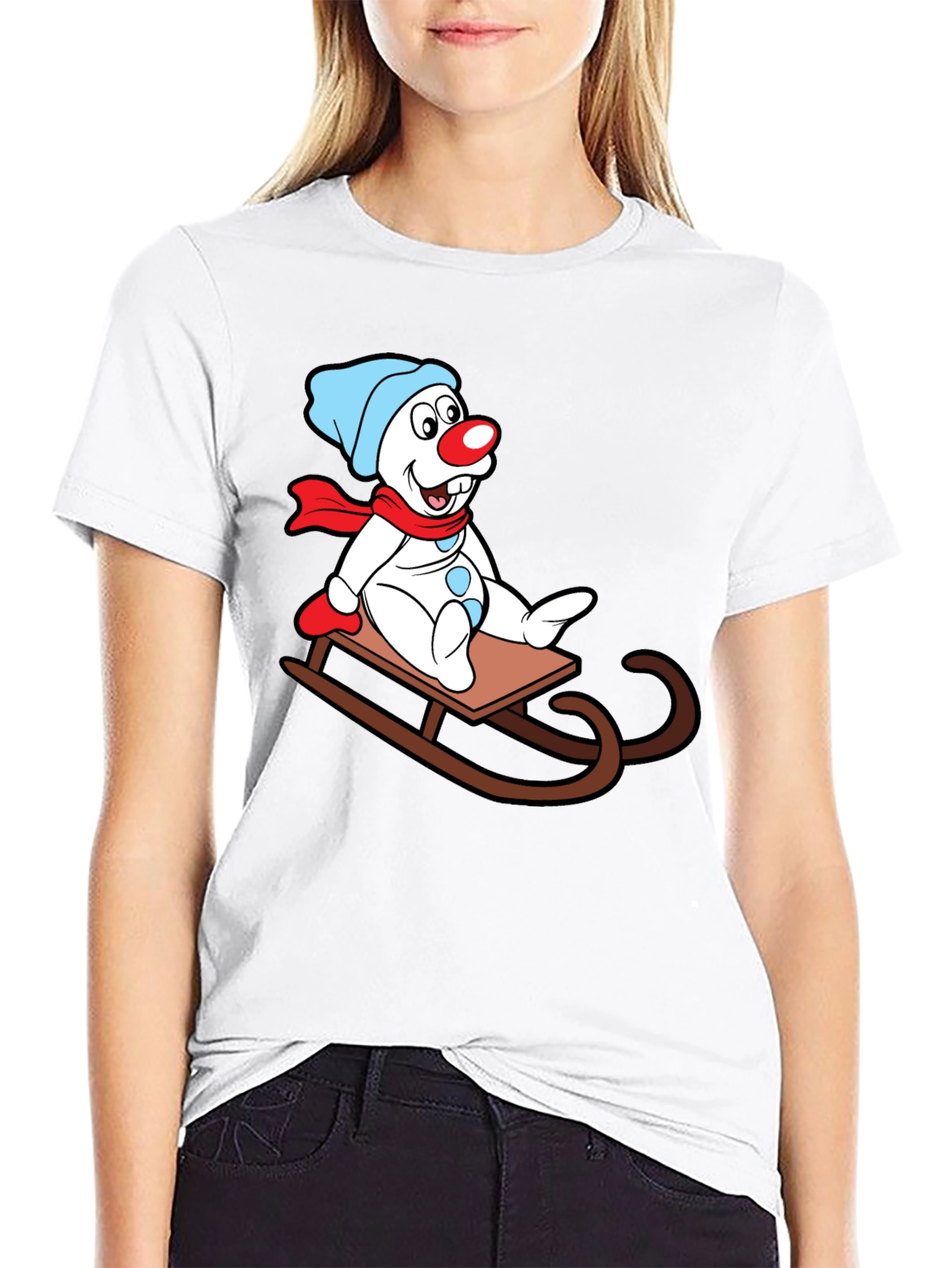 Black Snowman Sledding Graphic T-Shirt view 9