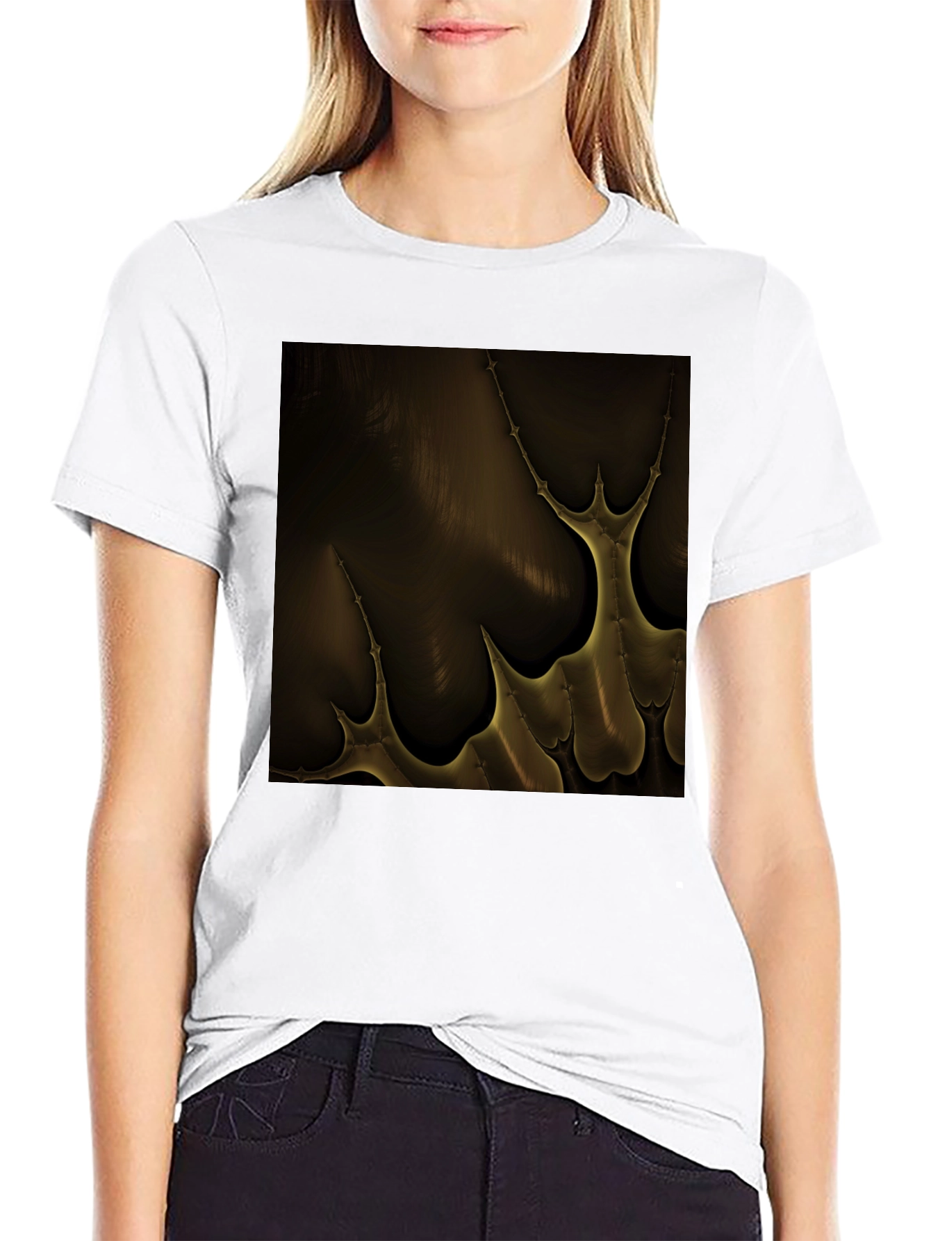 Black Abstract Gold Pattern Black T-Shirt view 9