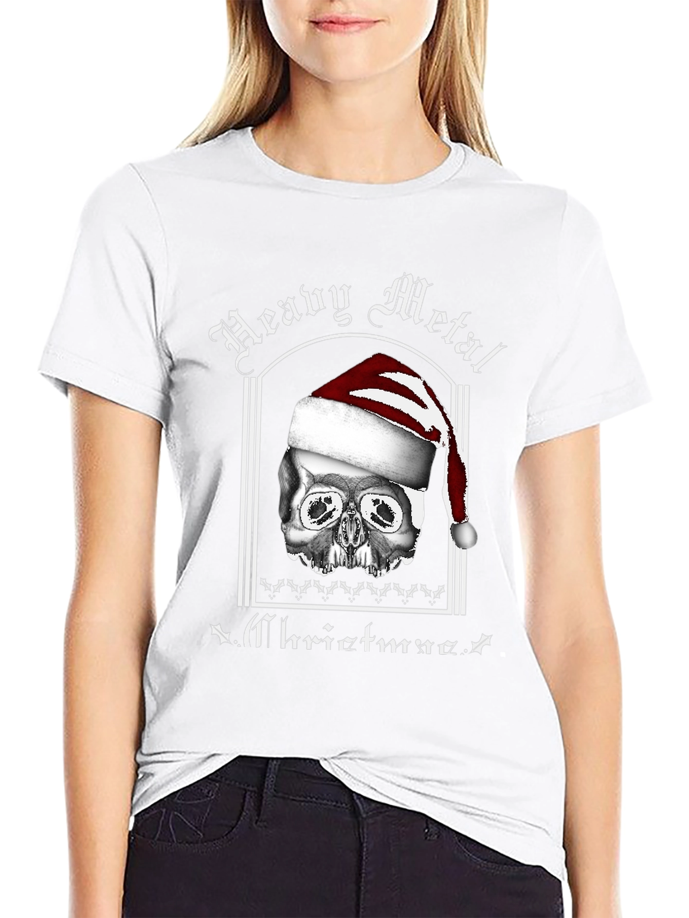 Black Heavy Metal Christmas Skull T-Shirt view 9