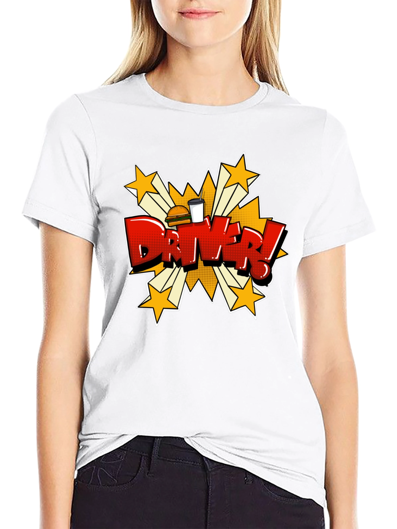 Black Driver Cartoon T-Shirt - Fast Food Delivery Style view 9
