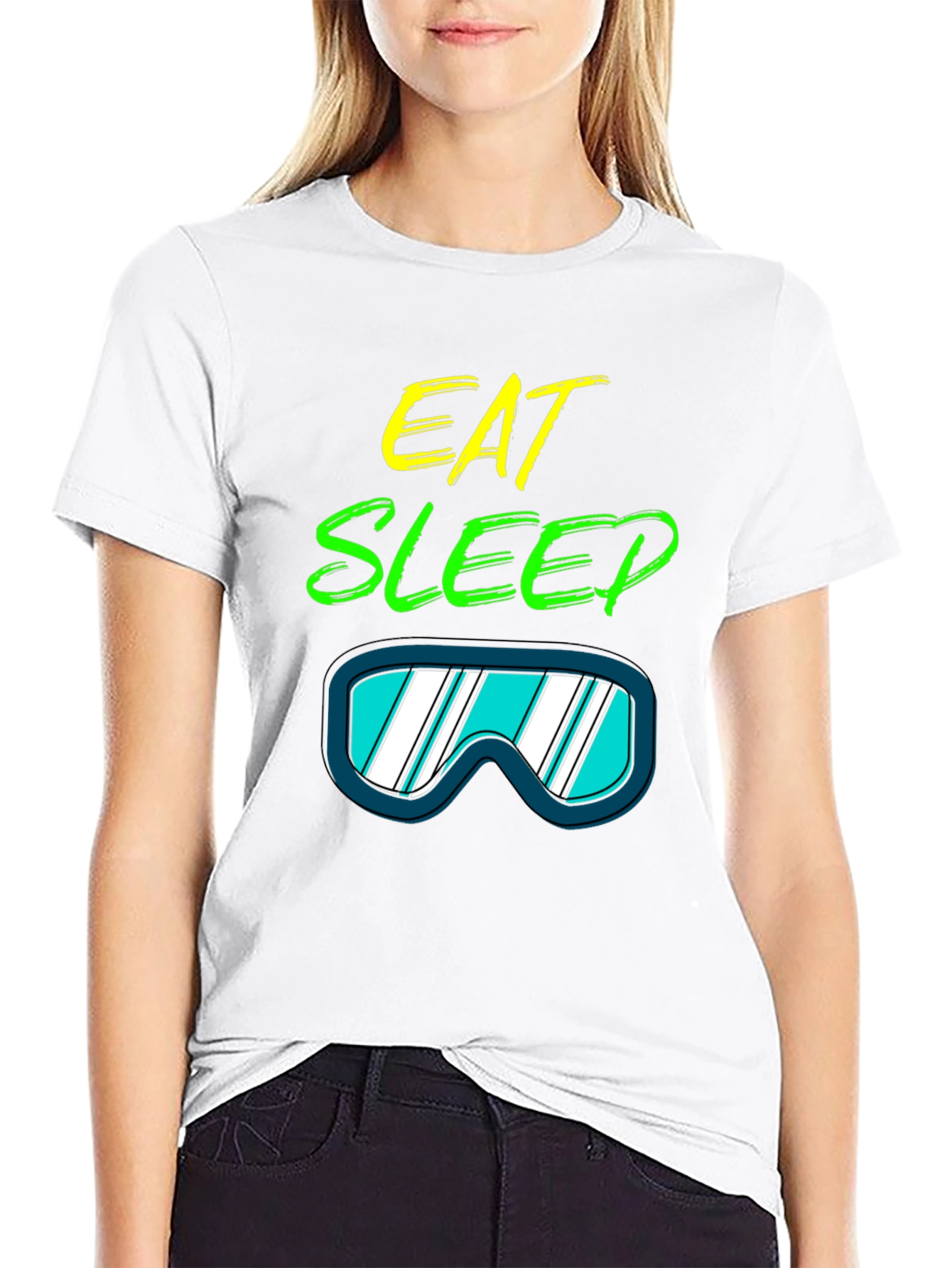 Black Eat Sleep Ski T-Shirt: Cool Ski Goggles Graphic Tee view 9
