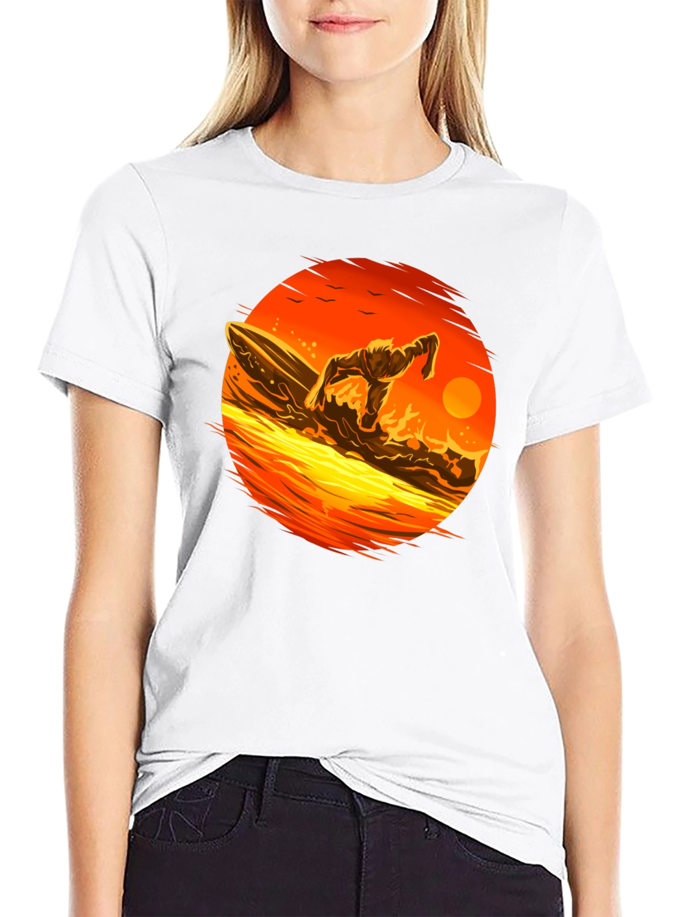 Black Surfer Sunset Graphic Tee - Black Cotton T-Shirt view 9