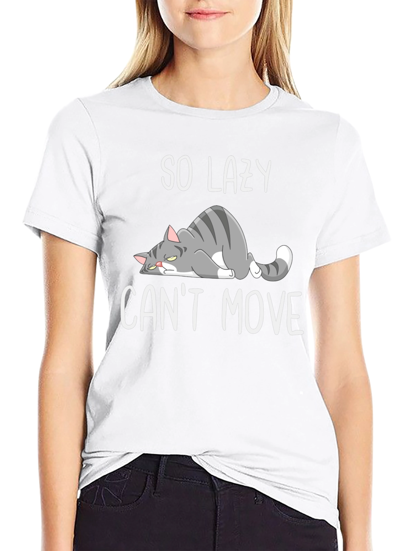 Black Lazy Cat Graphic T-Shirt - Funny and Comfortable view 9