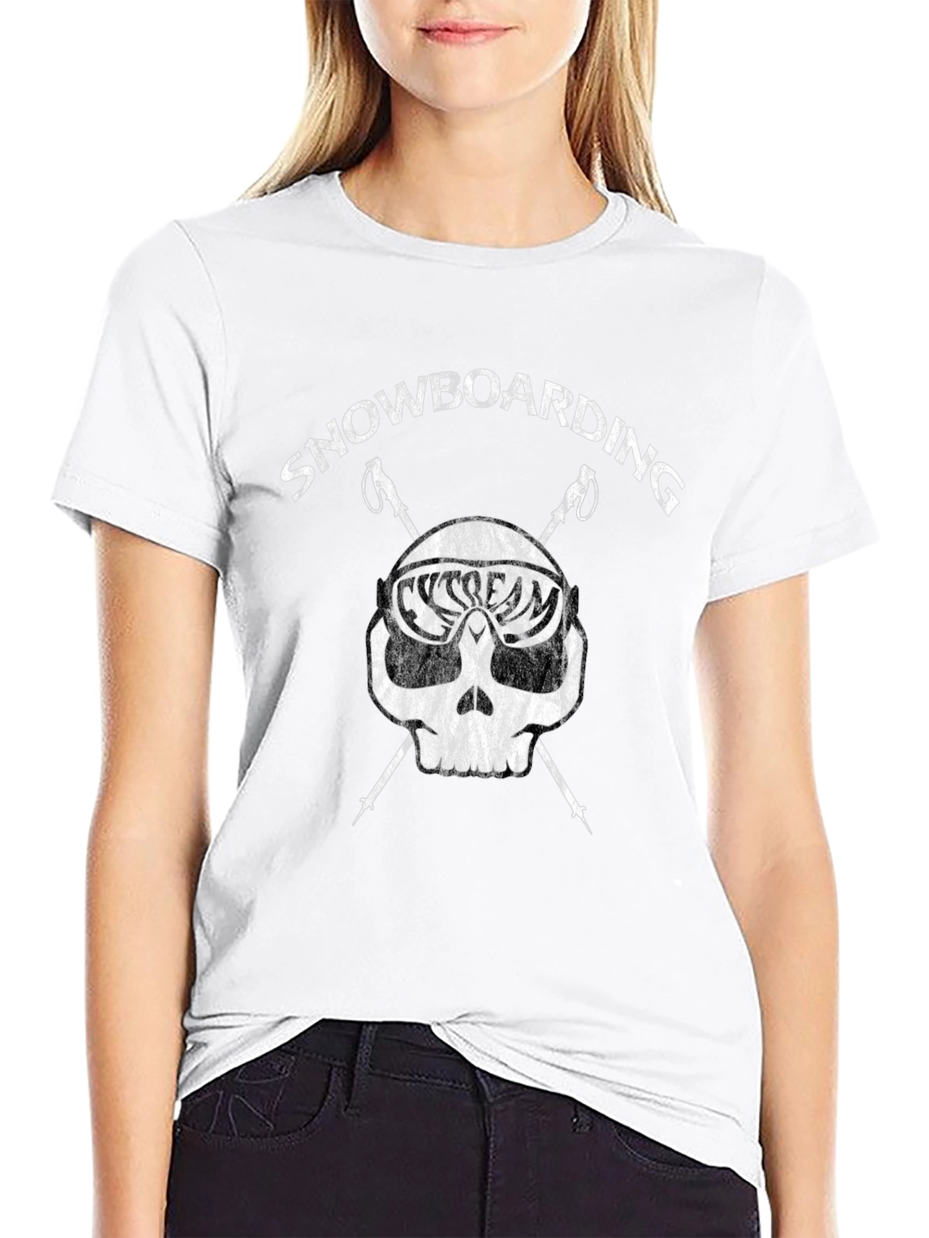 Black Snowboarding Skull Graphic T-Shirt - Black view 9
