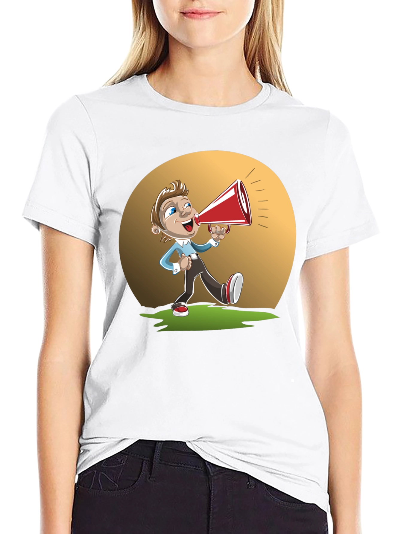 Black Cartoon Man with Megaphone Graphic T-Shirt view 9
