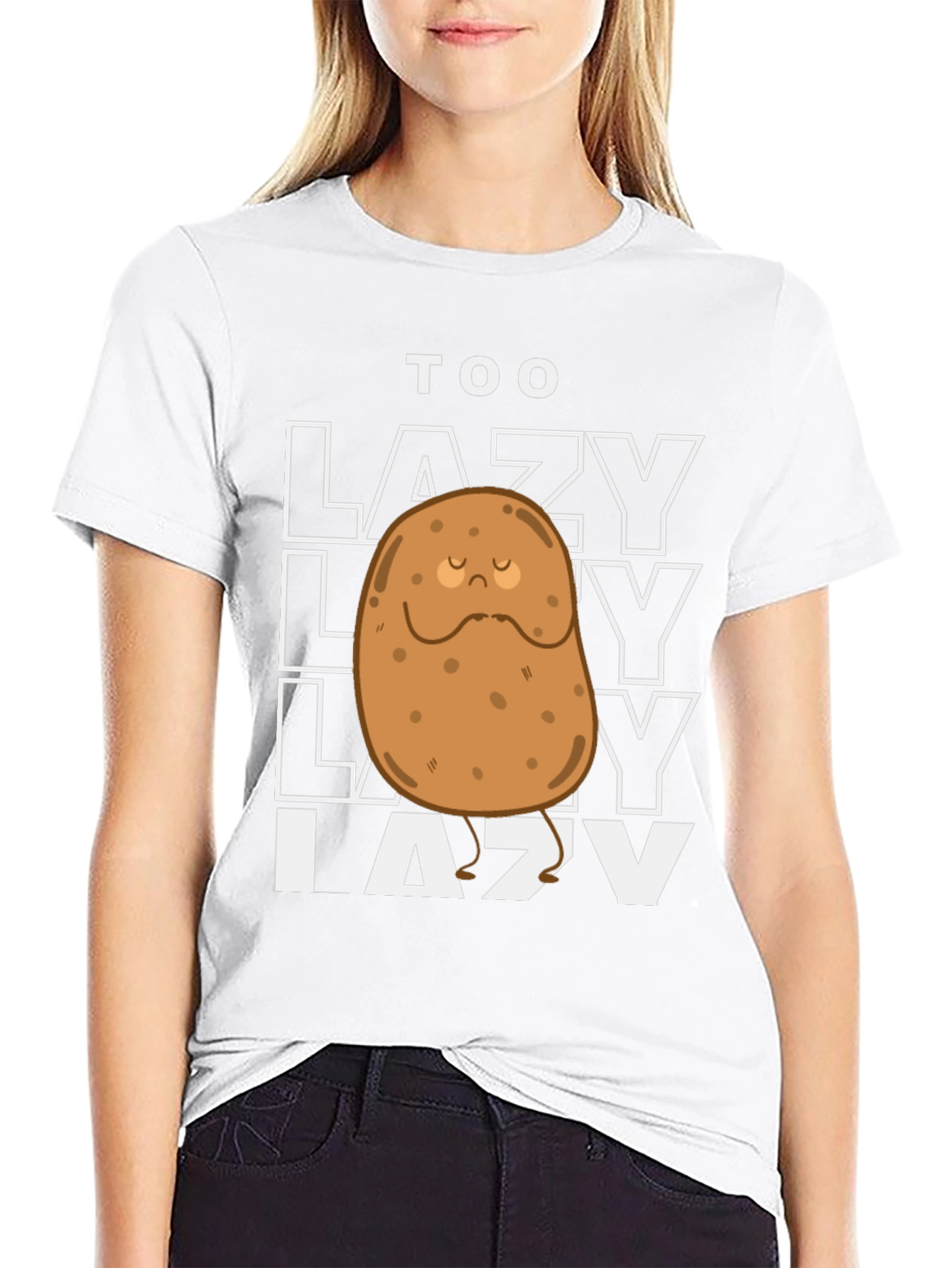 Black Funny Too Lazy Potato Graphic T-Shirt view 9