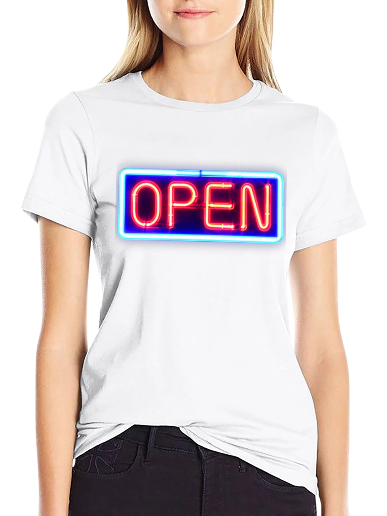 Black Neon Open Sign Graphic T-Shirt view 9