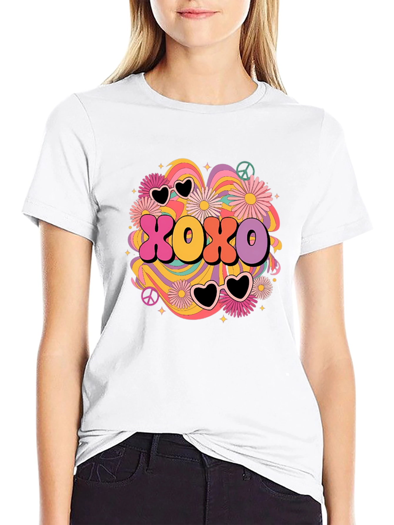 Black XOXO Retro Graphic Tee - Hugs & Kisses T-Shirt view 9
