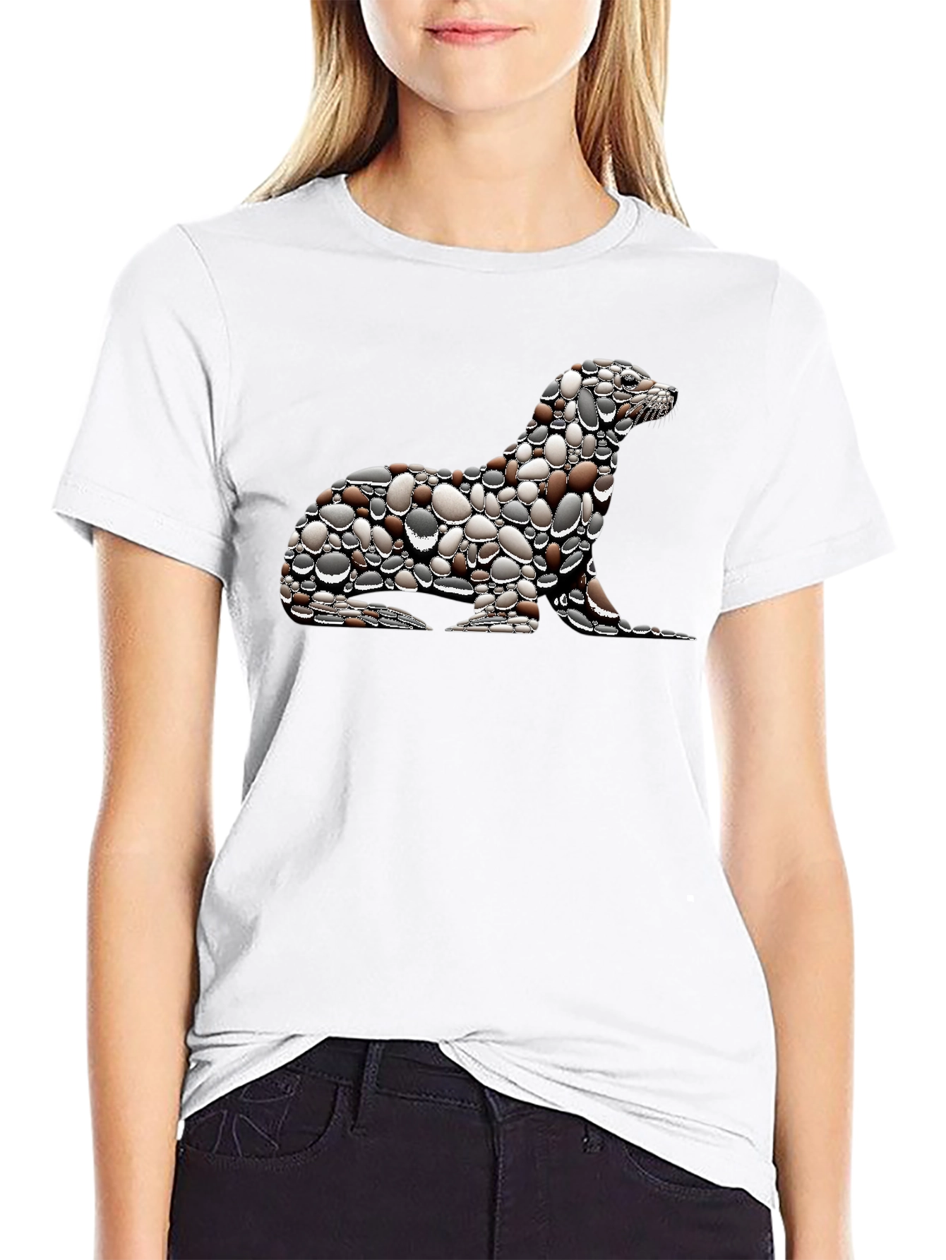 Black Unique Pebble Seal Graphic Tee view 9