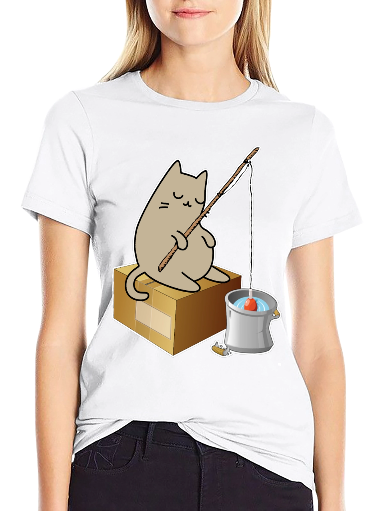 Black Cat Fishing T-Shirt - Cute Graphic Tee view 9