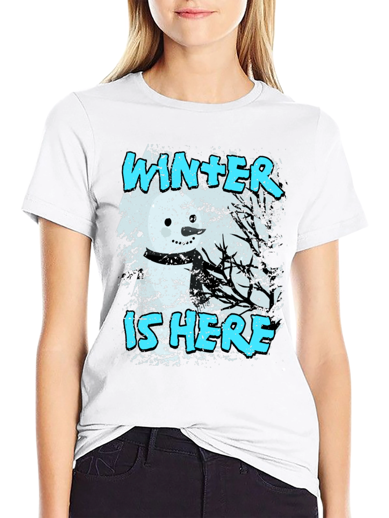 Black Winter is Here T-Shirt - Snowman Graphic Tee view 9