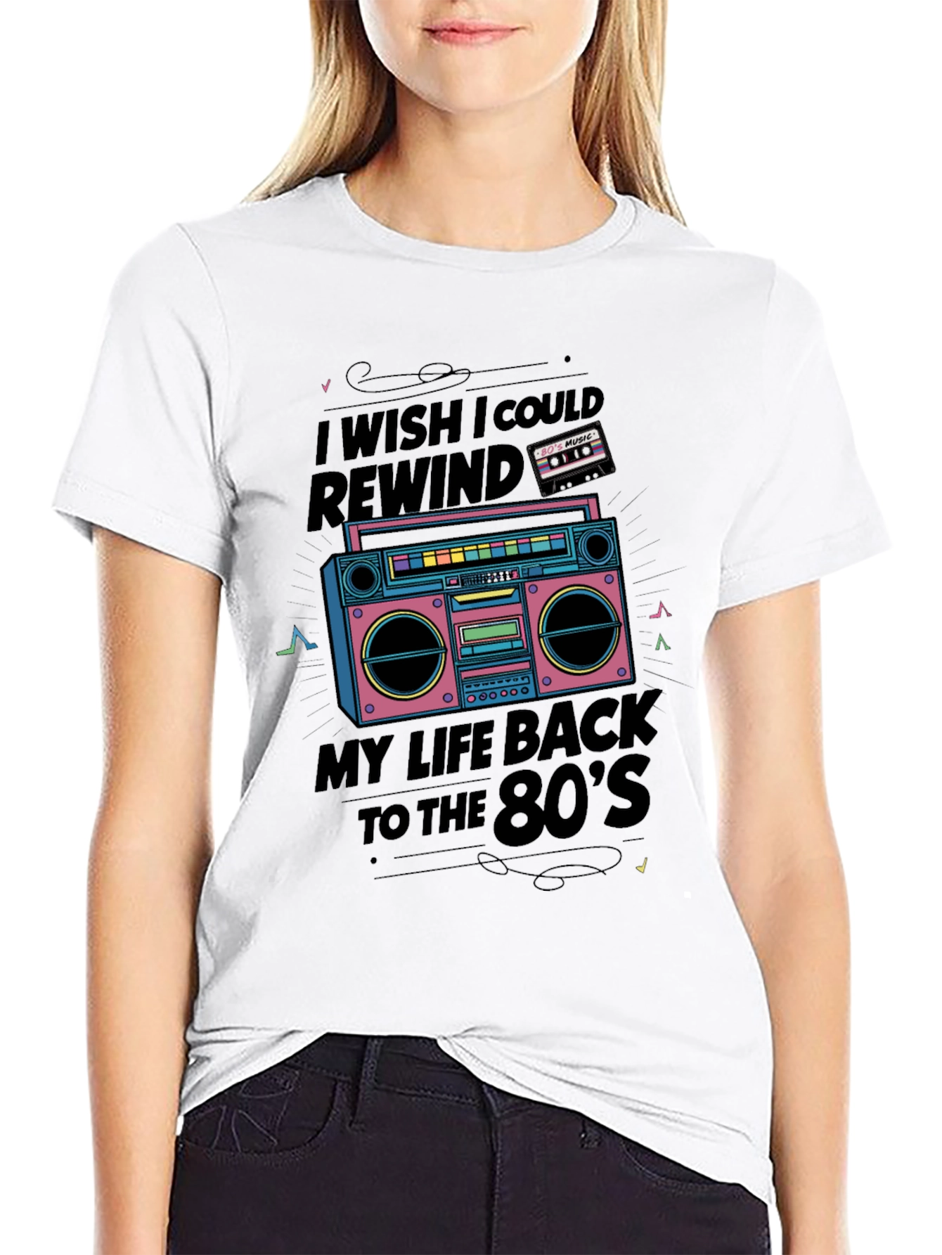Black Retro 80's Music Boombox Graphic Tee view 9