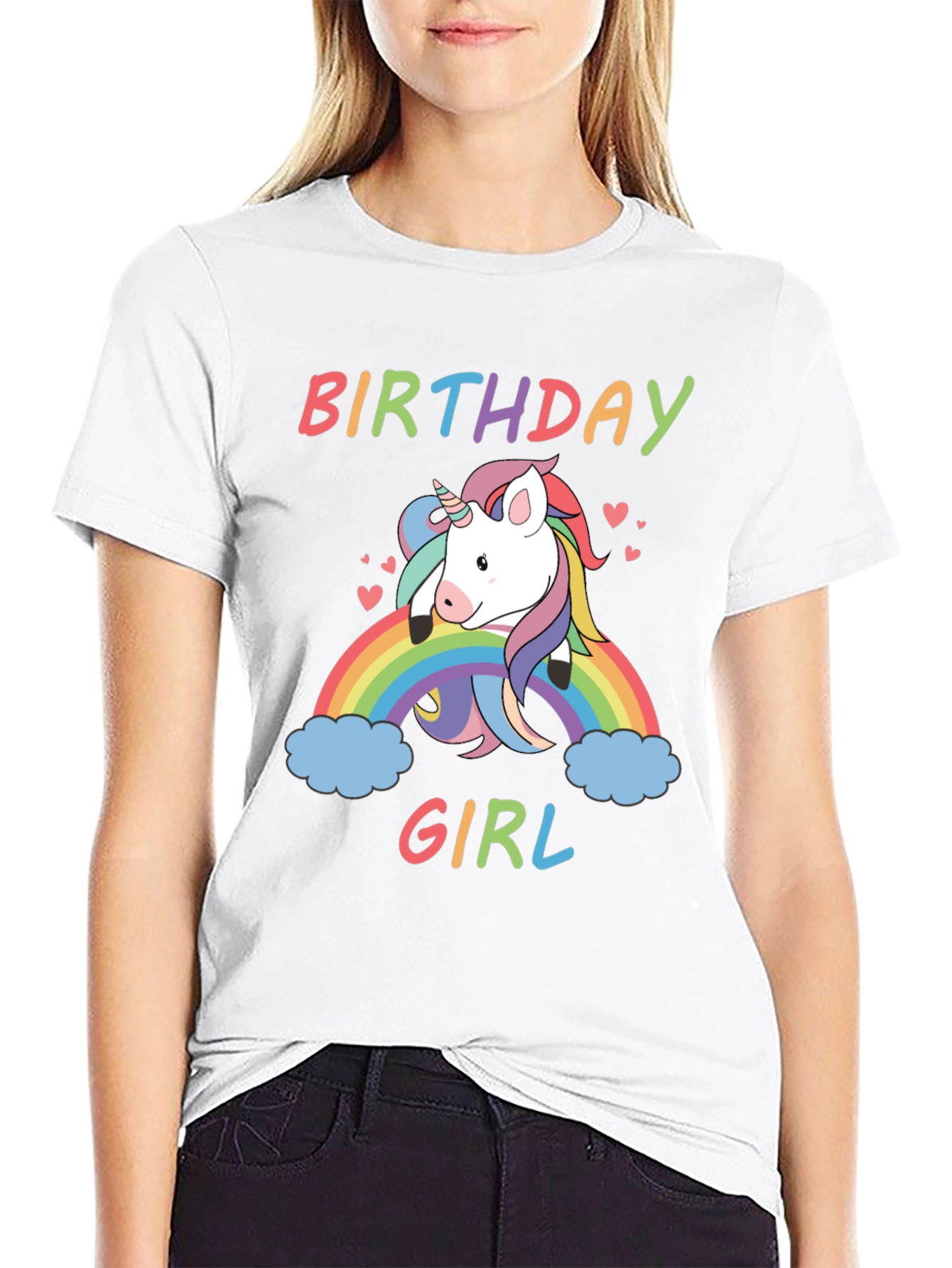 Black Birthday Girl Unicorn Rainbow T-Shirt view 9
