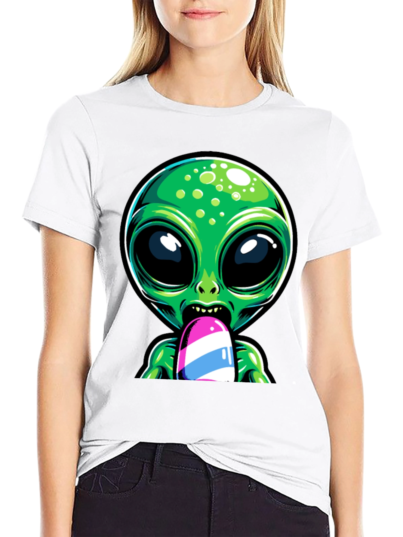 Black Alien Ice Pop Graphic Tee - Funky Casual Wear view 9
