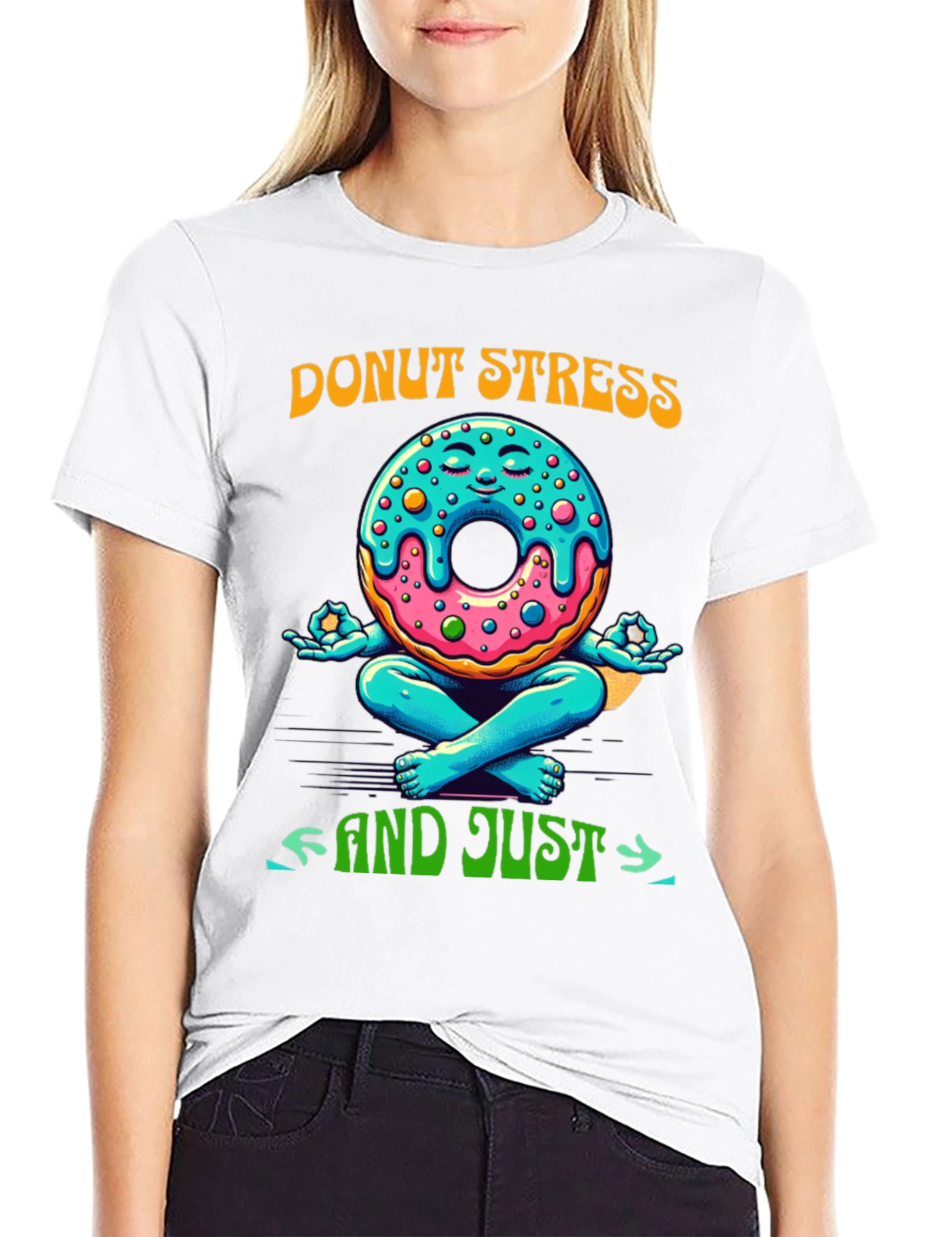 Black Donut Stress Meditating Graphic Tee view 9