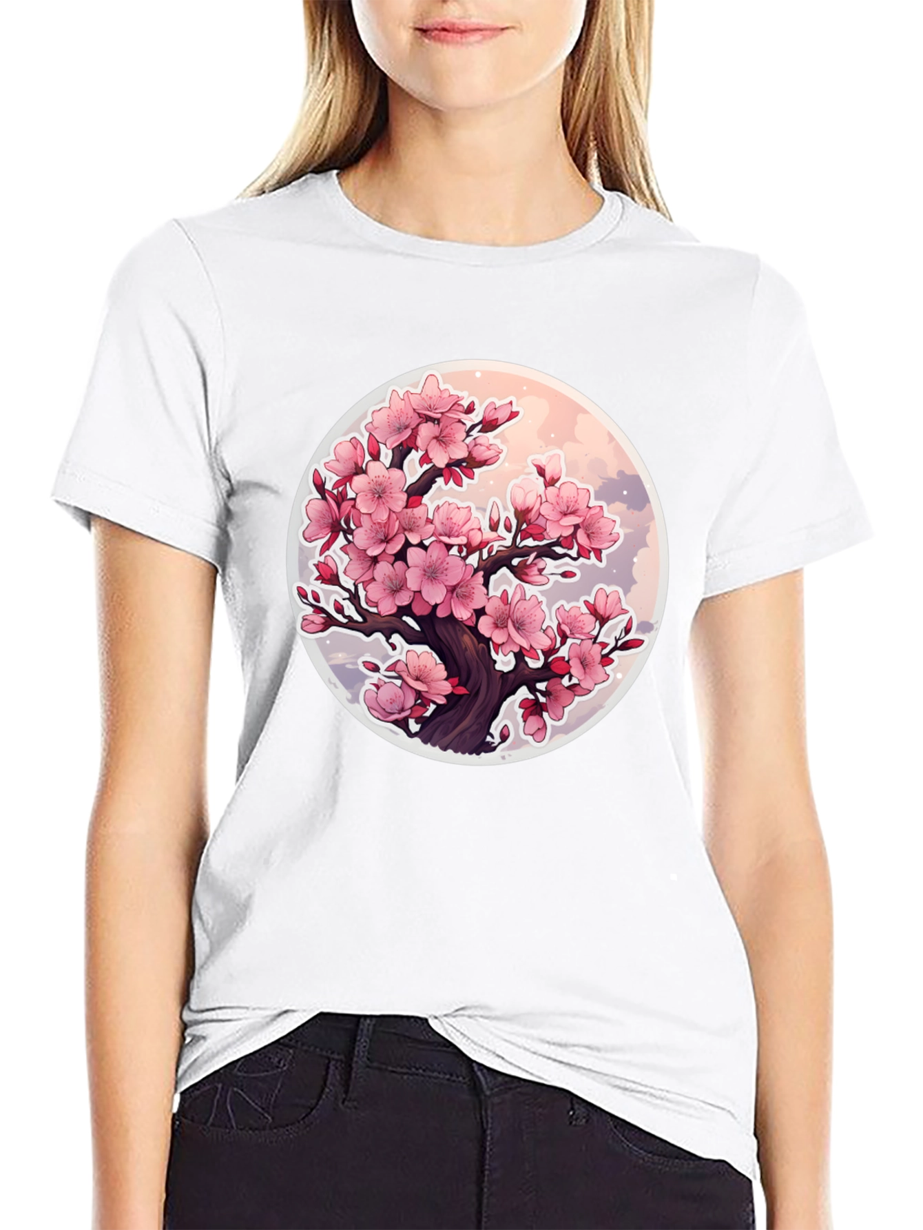 Black Cherry Blossom Tree Graphic T-Shirt - Black view 9