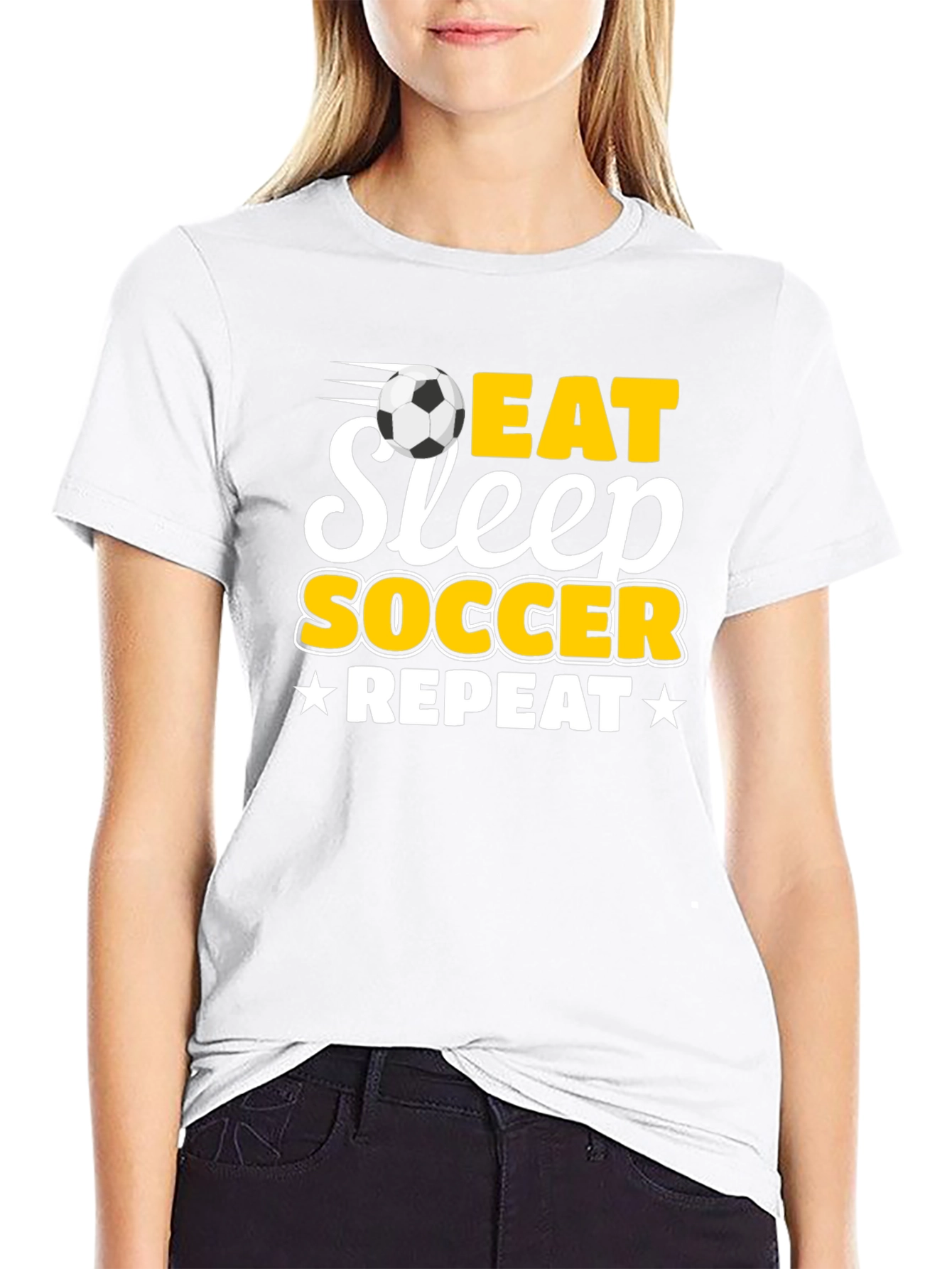 Black Eat Sleep Soccer Repeat Black T-Shirt view 9