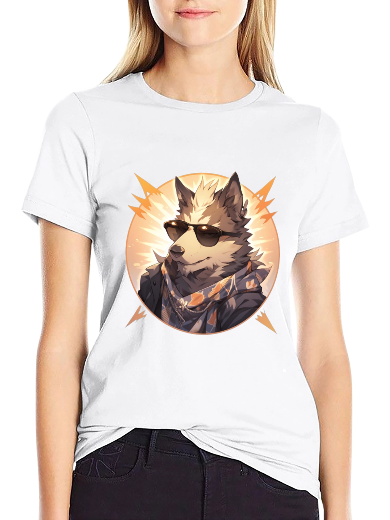 Black Cool Wolf Graphic Tee - Unisex Black T-Shirt view 9