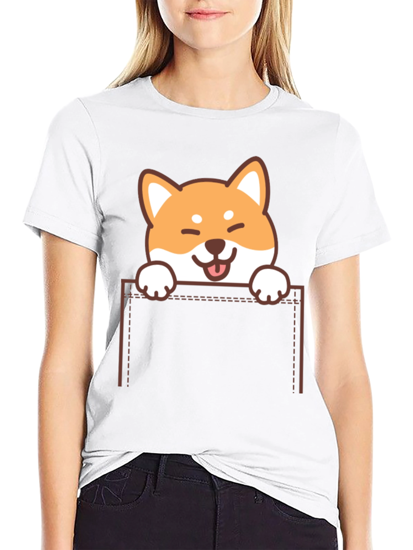 Black Cute Shiba Inu Pocket T-Shirt view 9