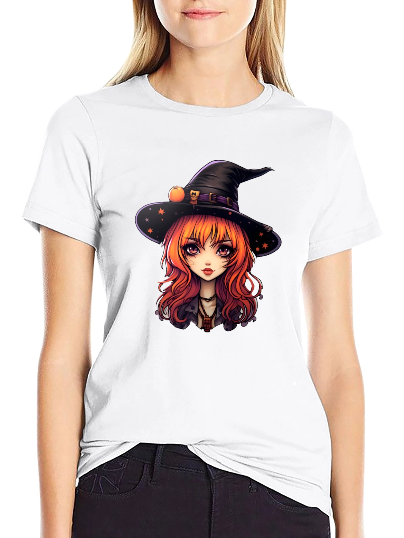 Black Whimsical Witch Girl T-Shirt view 9