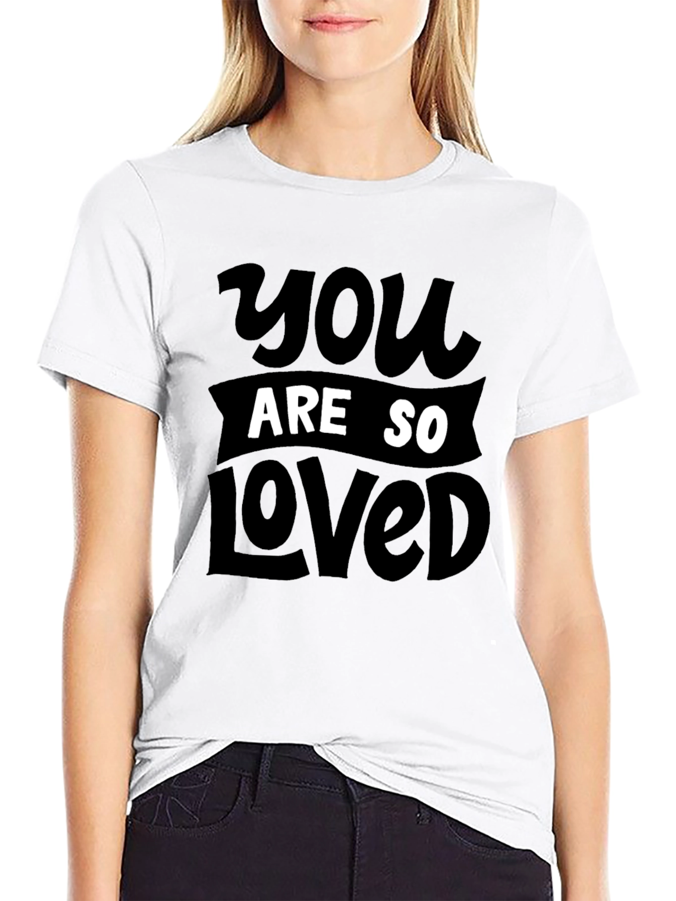 Black You Are So Loved Graphic Tee - Black Crewneck T-Shirt view 9