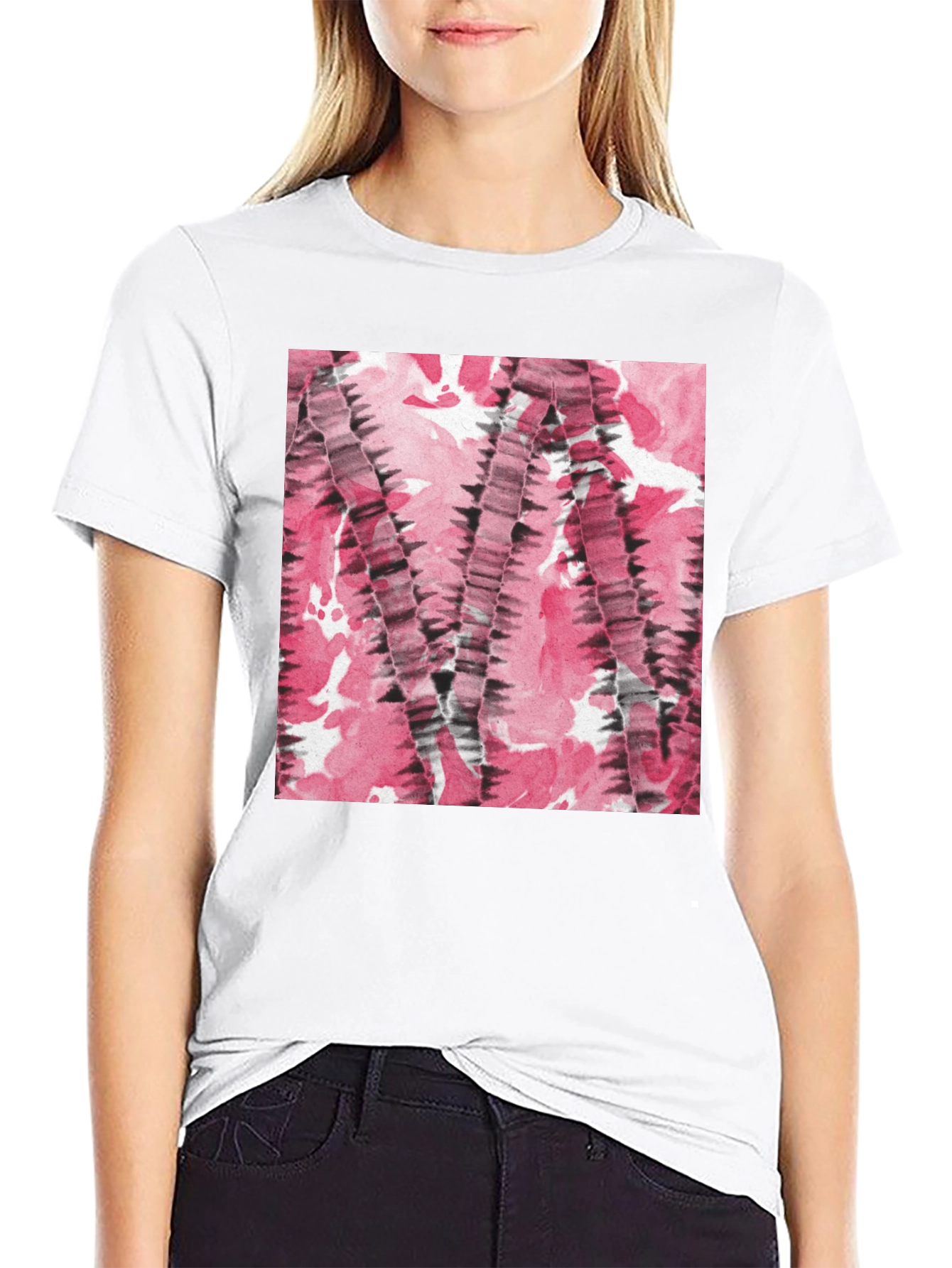 Black Abstract Pink & Black Patterned T-Shirt view 9