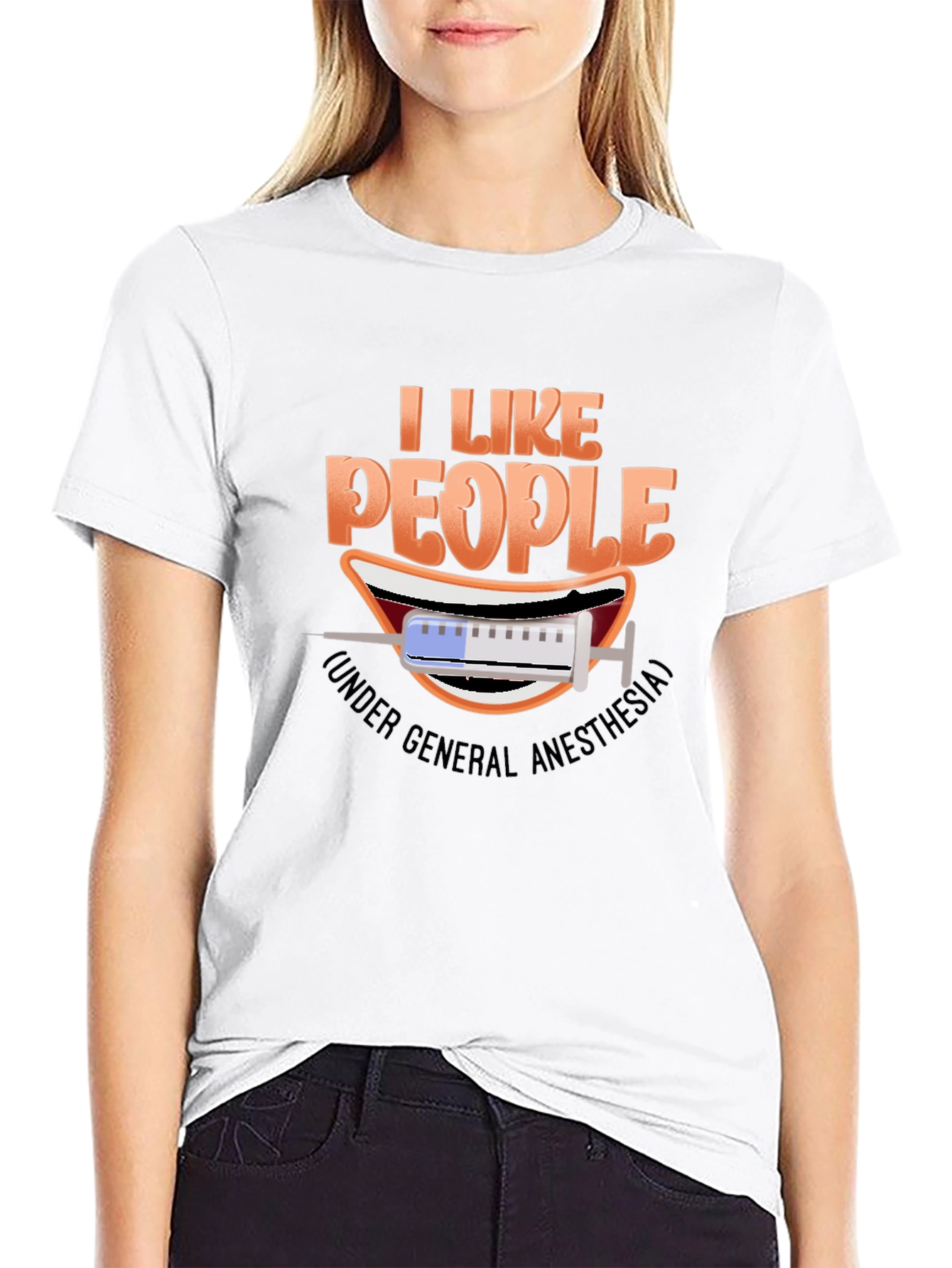 Black I Like People Under General Anesthesia T-Shirt view 9