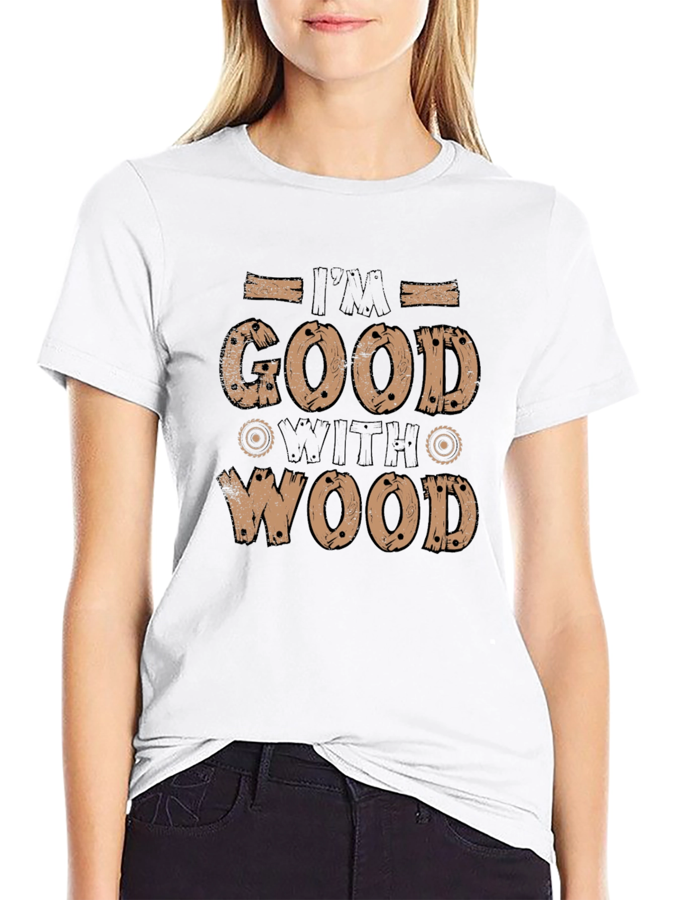 Black I'm Good With Wood Funny Graphic Tee view 9