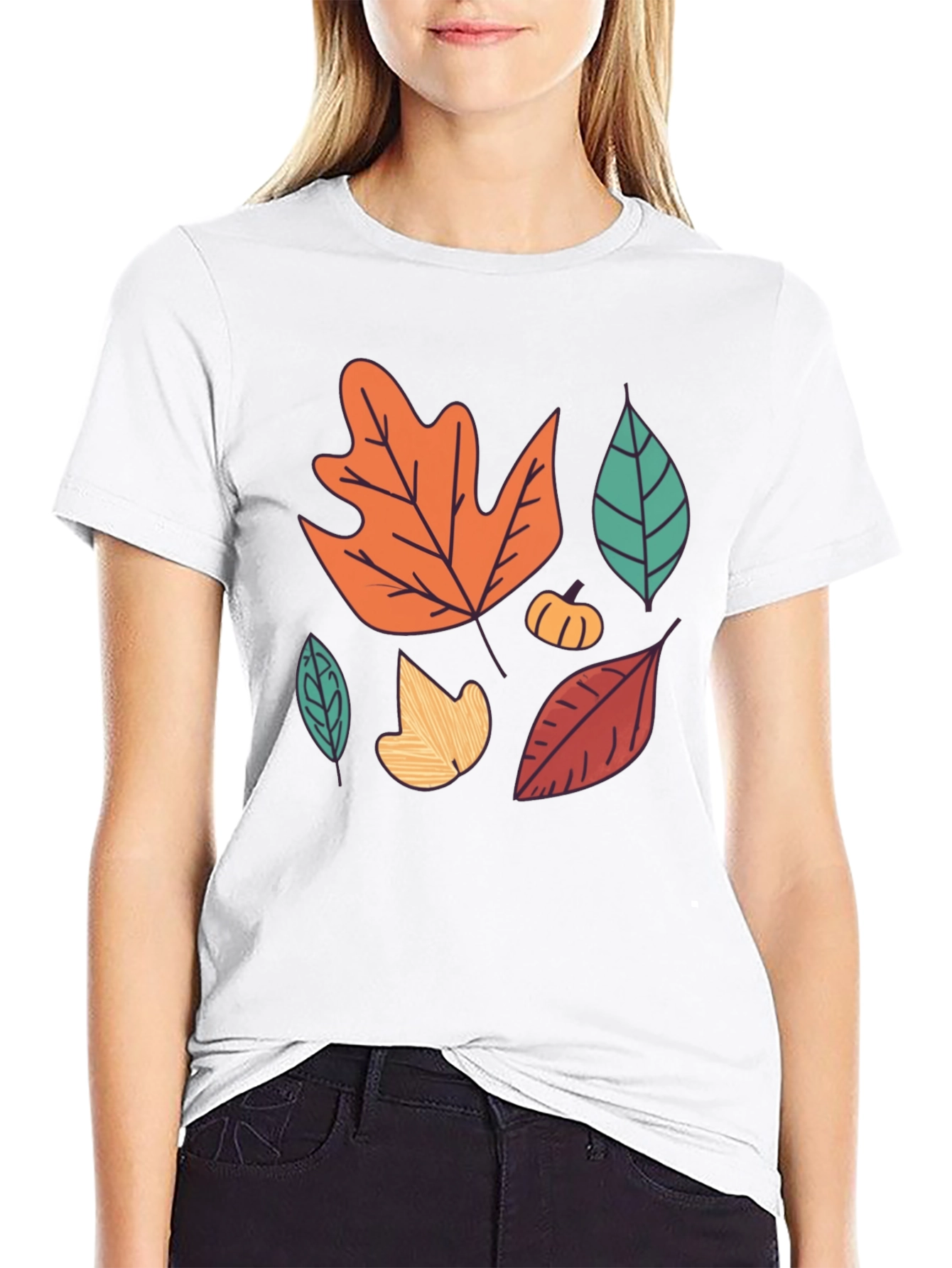 Black Autumn Leaves Graphic Tee - Fall Season Shirt view 9
